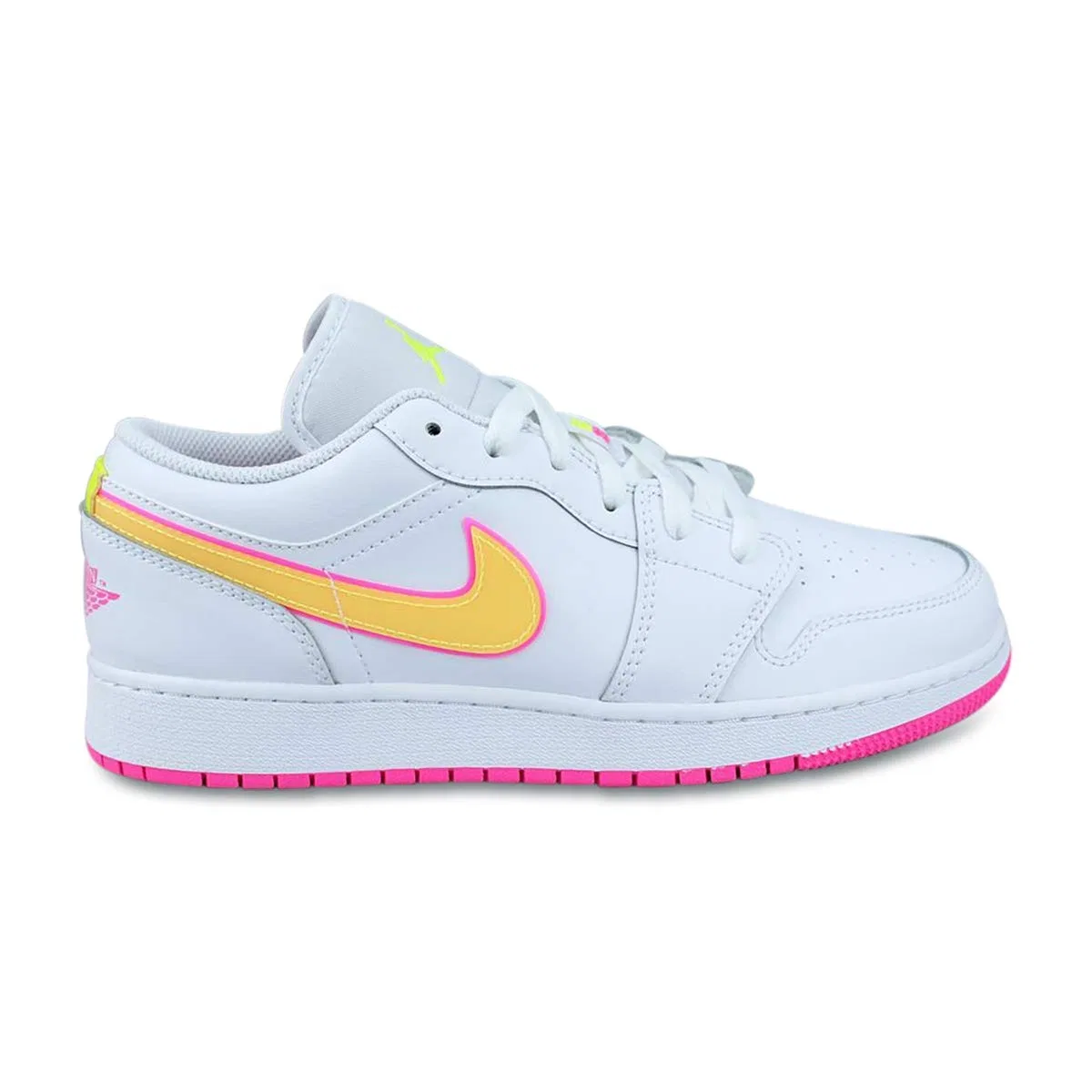 Детские кроссовки для мальчиков Air Jordan 1 Low Edge Glow Gs NIKE, White Lemon Venom Pink Blast