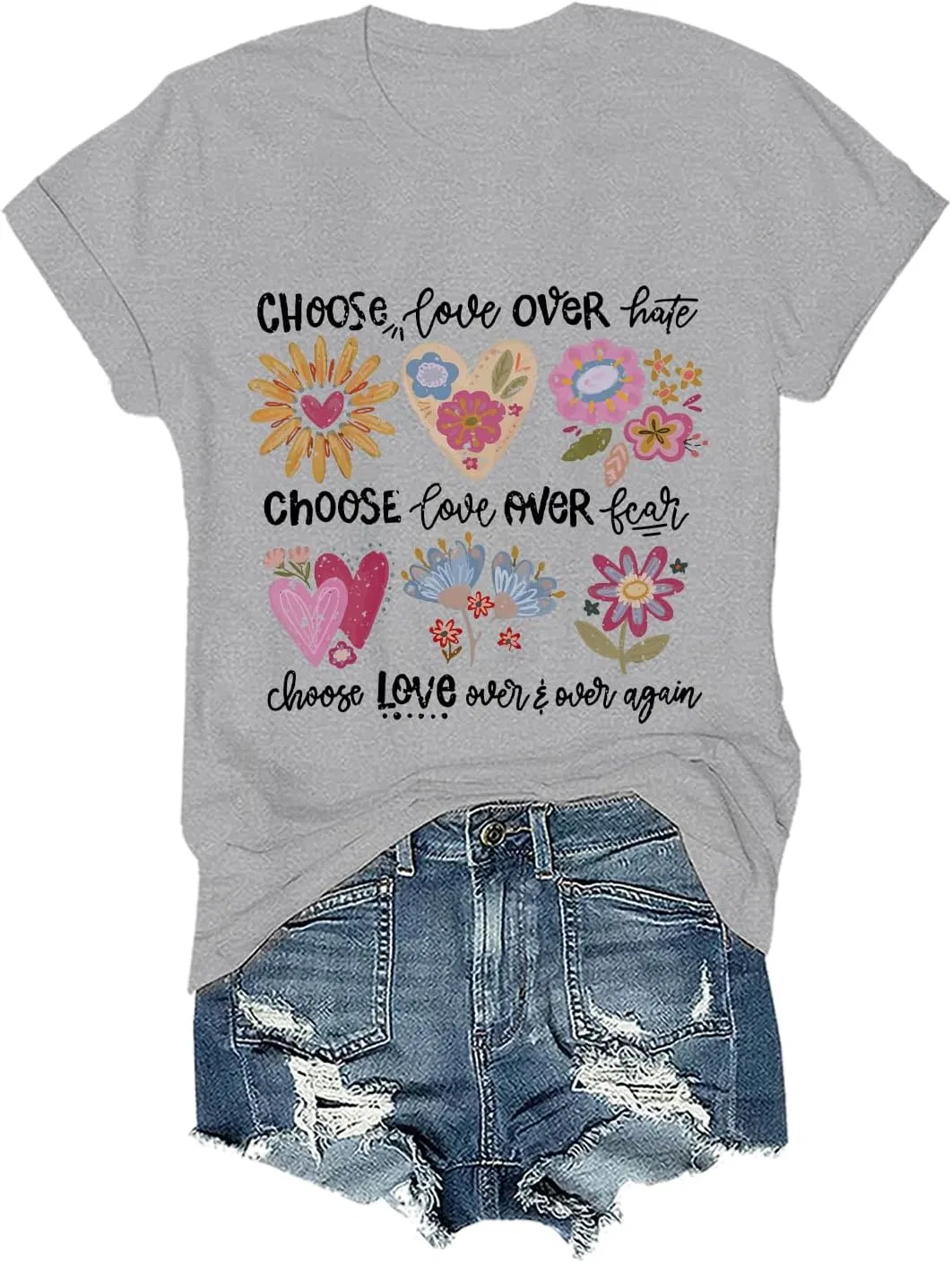 Женская футболка с принтом Choose Love Over, Grey