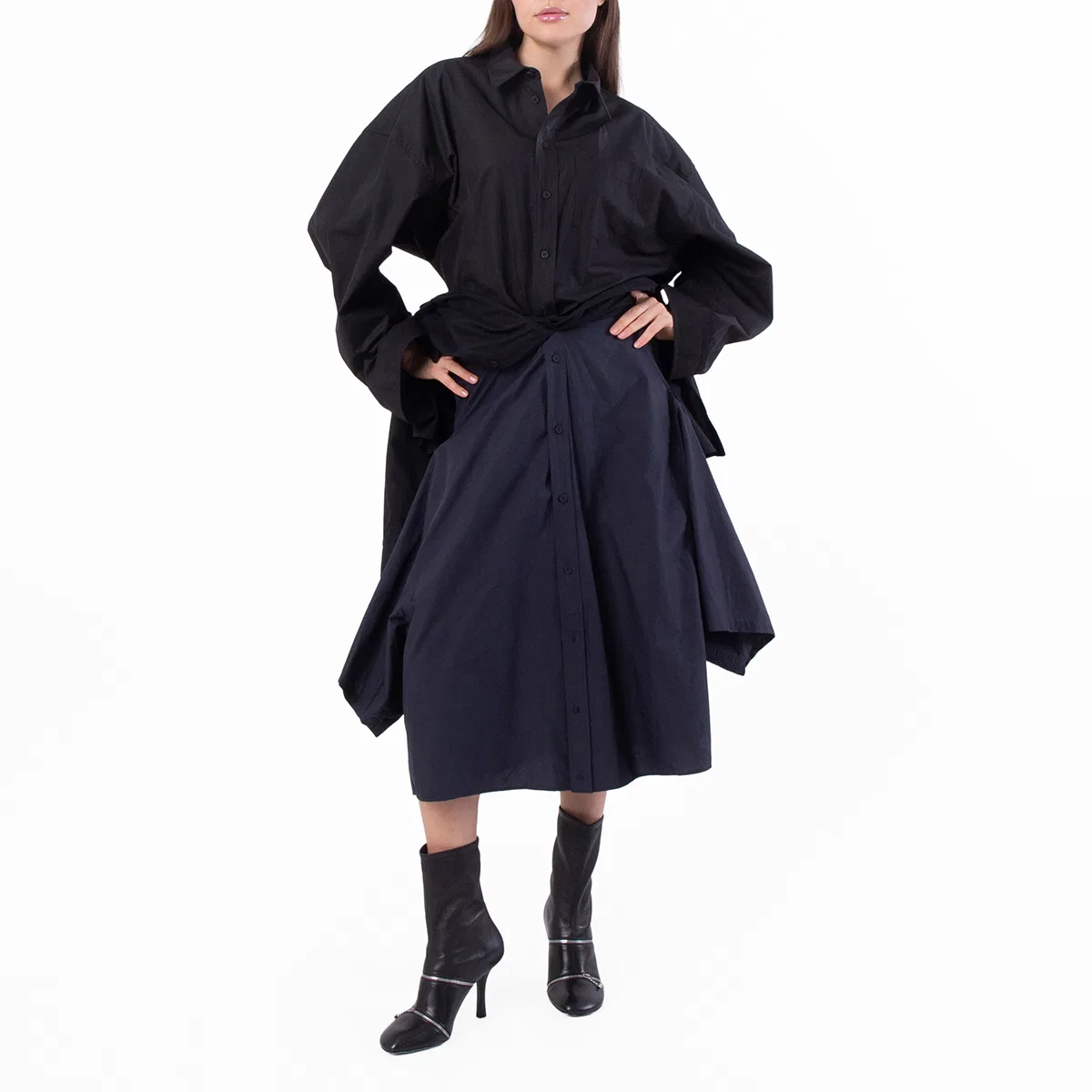 Платье-рубашка макси из хлопка с заплатками Patch Maxi Cotton Dress Balenciaga