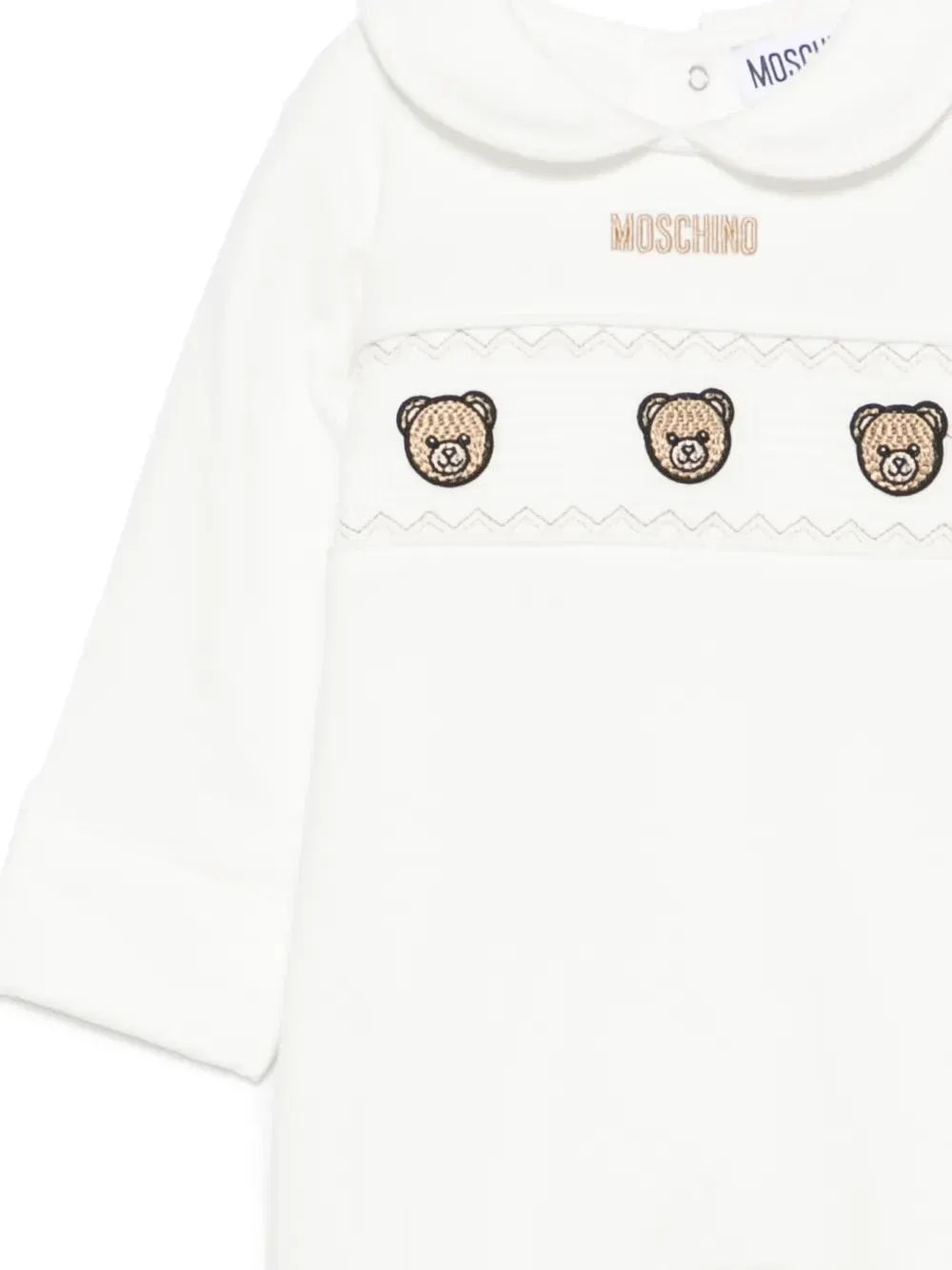 Пижама с вышивкой Тедди и воротником Питер Пэн Moschino Kids, белый — фото 3
