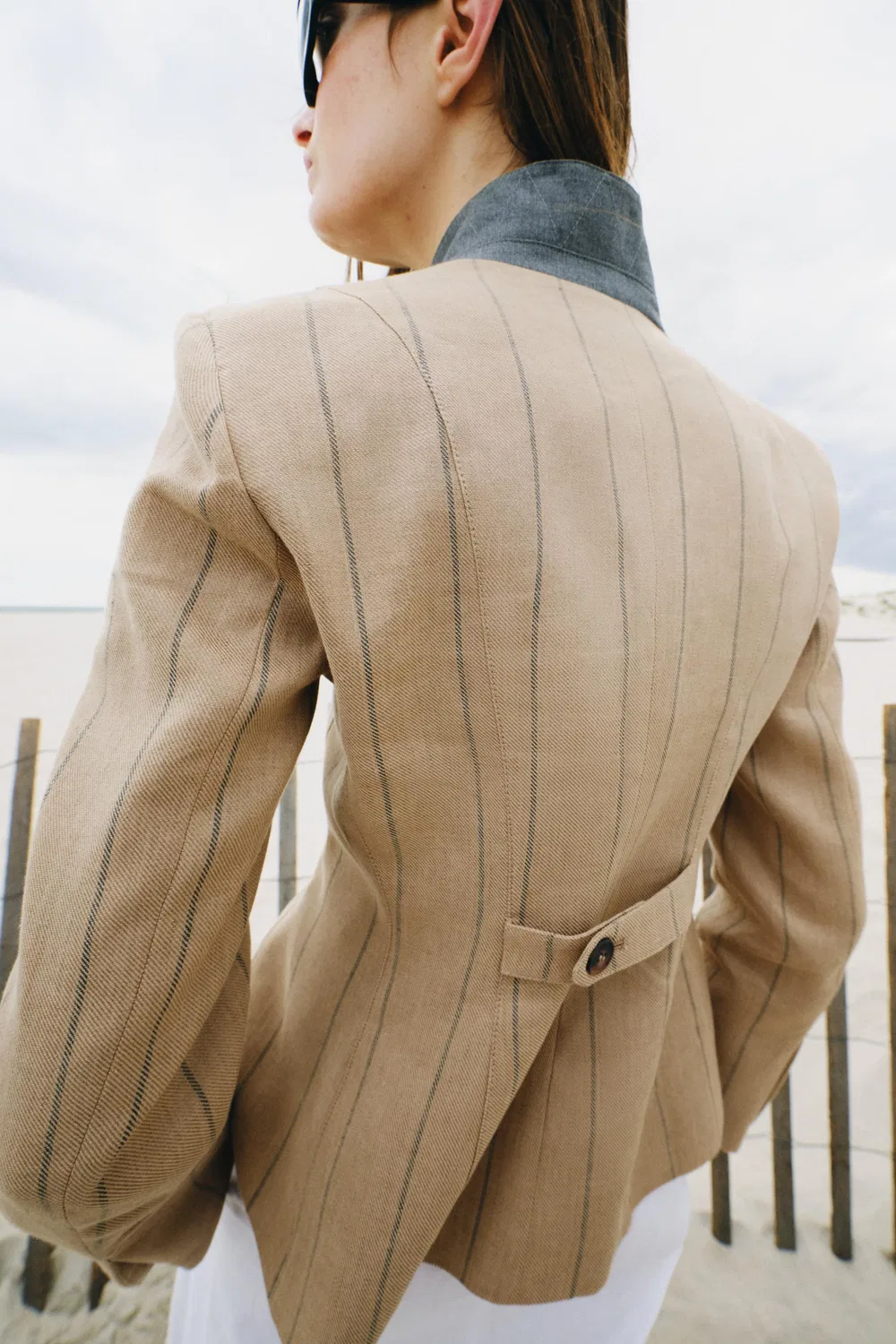 Полосатый пиджак из коллекции ZW с льняной отделкой ZARA, Mid-Camel — фото 3