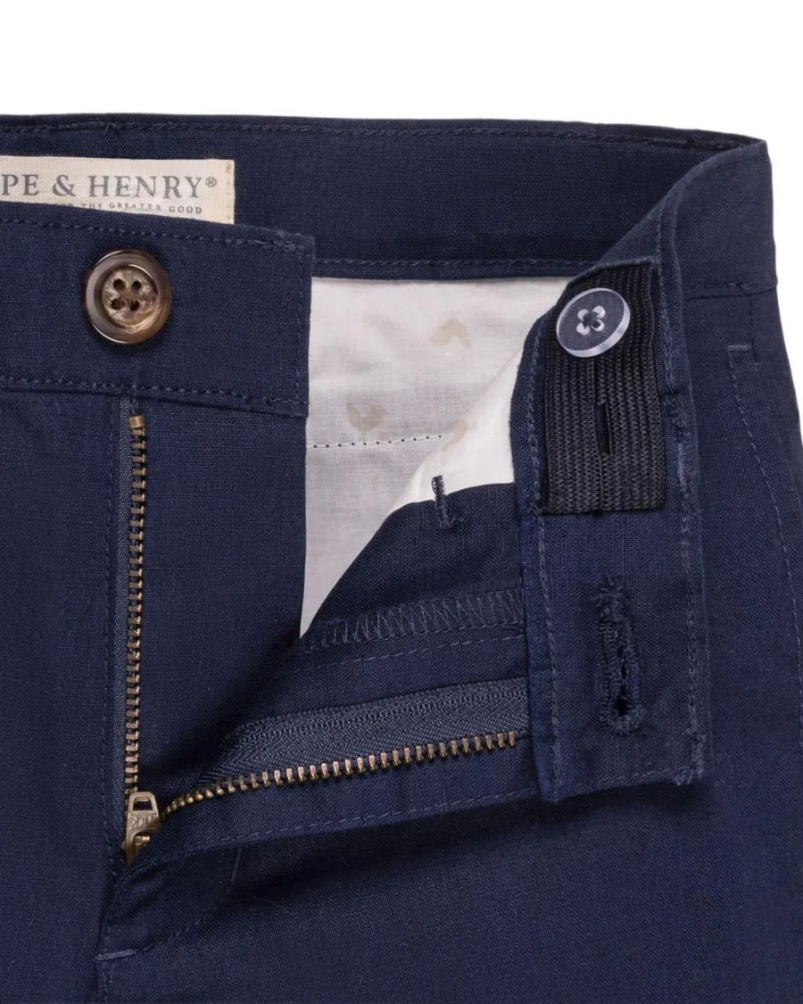 Брюки из льна с хлопком, с регулируемым поясом Hope & Henry, Navy Linen — фото 2