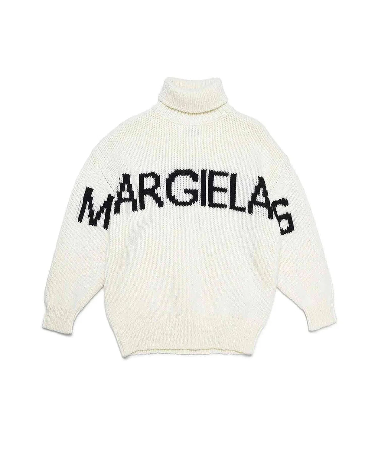 Детский свитер с длинным рукавом высоким воротом и логотипом бренда MM6 Maison Margiela, Off White