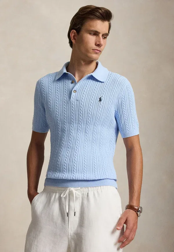 Джемпер с воротником-поло из хлопкового трикотажа Polo Ralph Lauren, синий