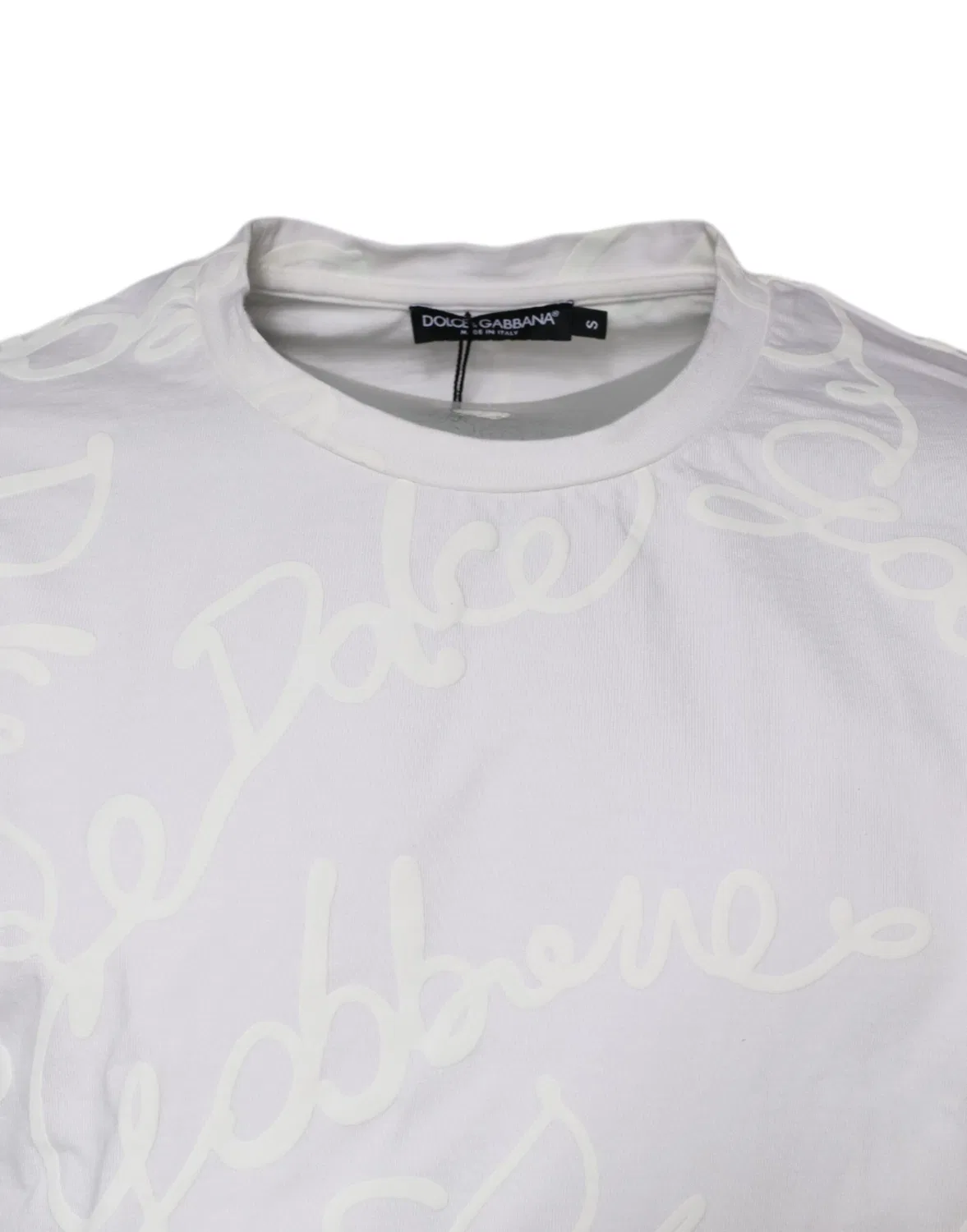 Мужская футболка с принтом логотипа White Logo Print Cotton Crew Neck Dolce & Gabbana, White — фото 3