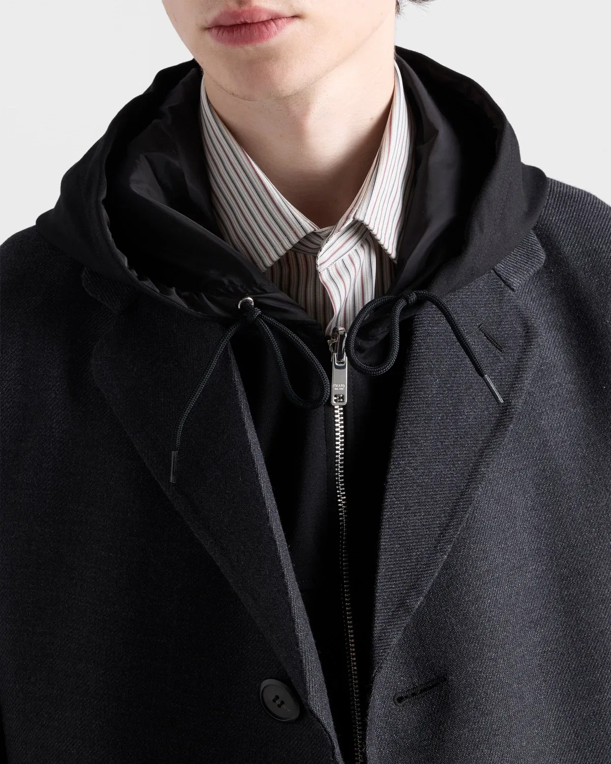 Куртка-худи из технического флиса с капюшоном, Prada, черный — фото 3