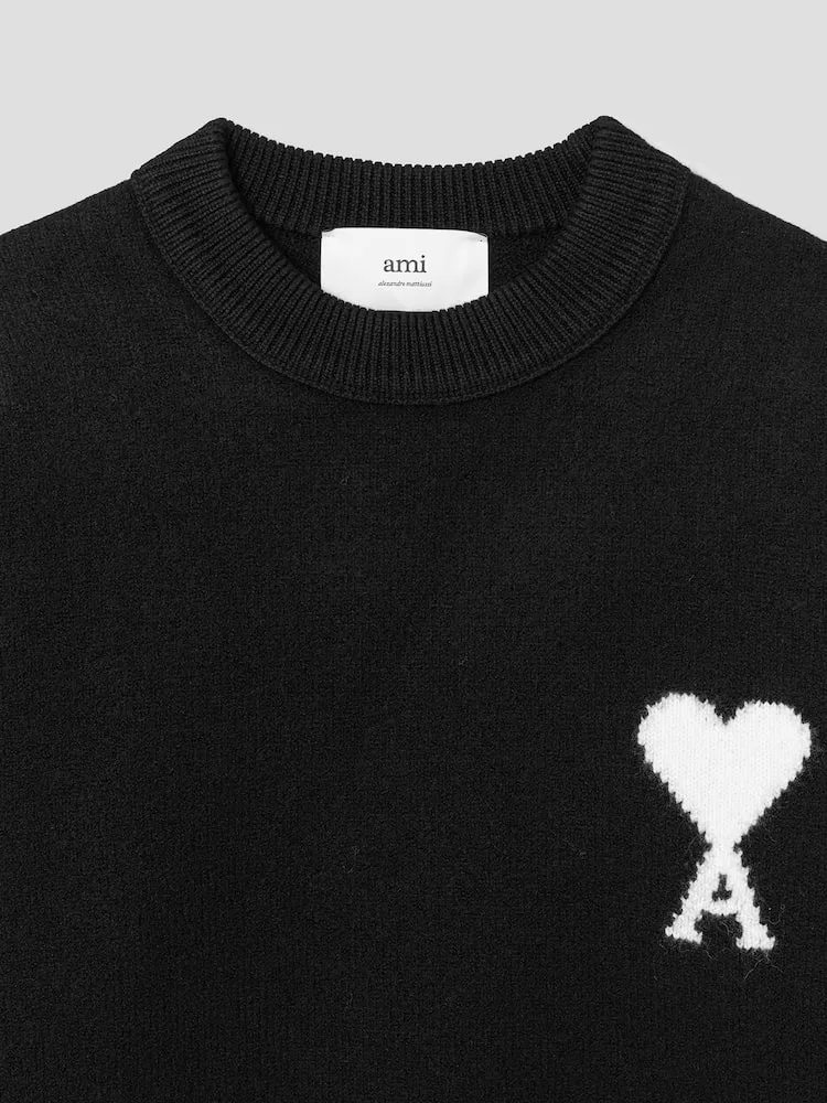 Свитер пуловер с интарсией Adc Intarsia Felted Sweater AMI PARIS, Black — фото 3
