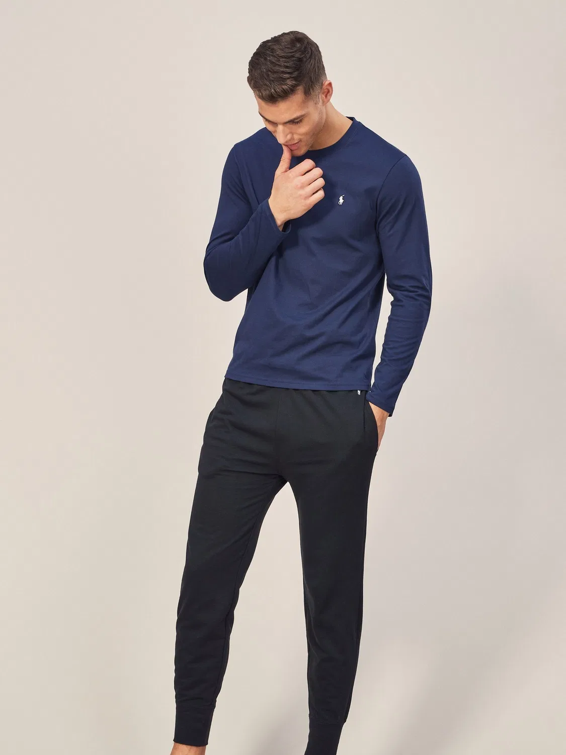 Темно-синяя хлопковая футболка с длинным рукавом и логотипом Polo Ralph Lauren — фото 4