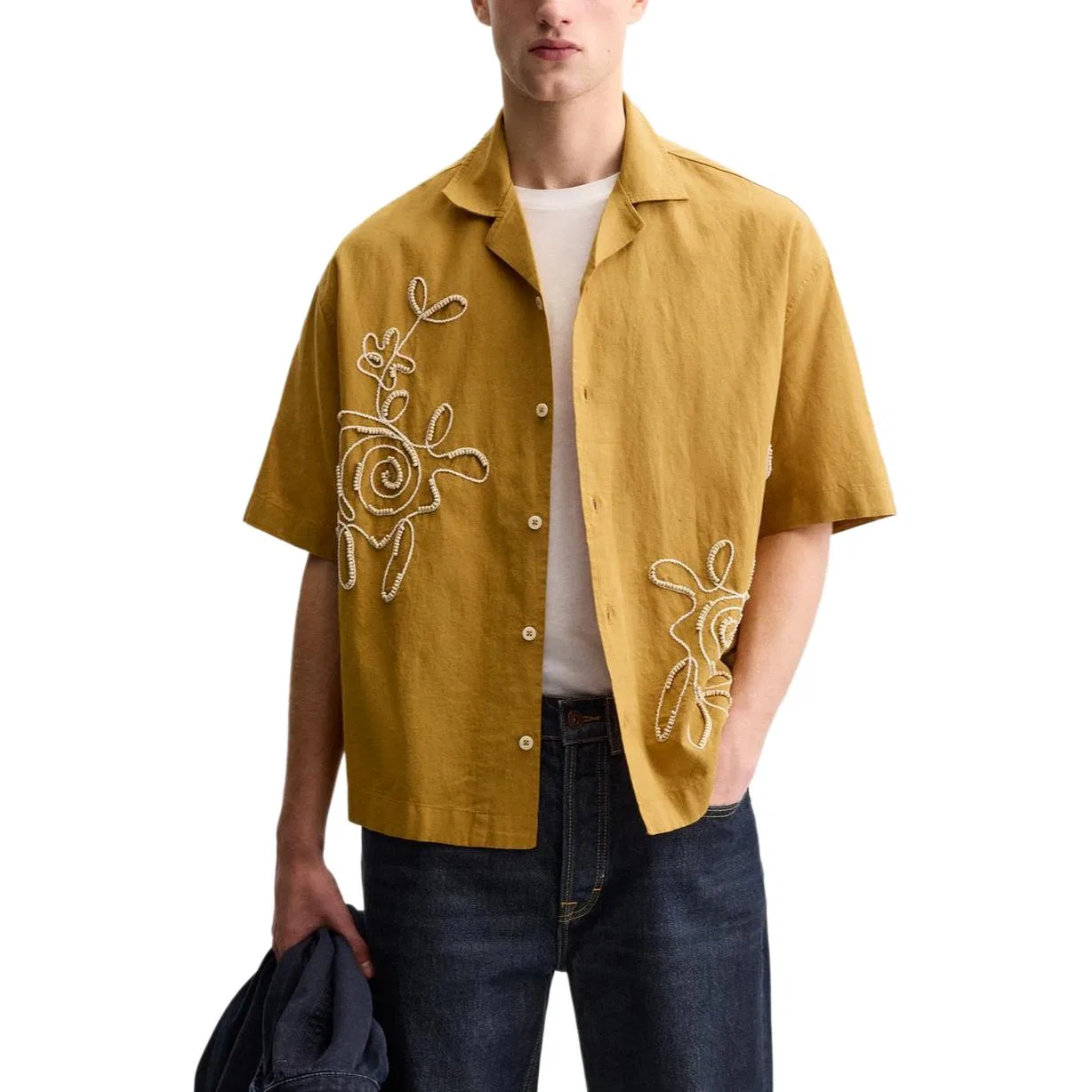 Мужская рубашка с лацканами Mustard ZARA, Mustard — фото 4