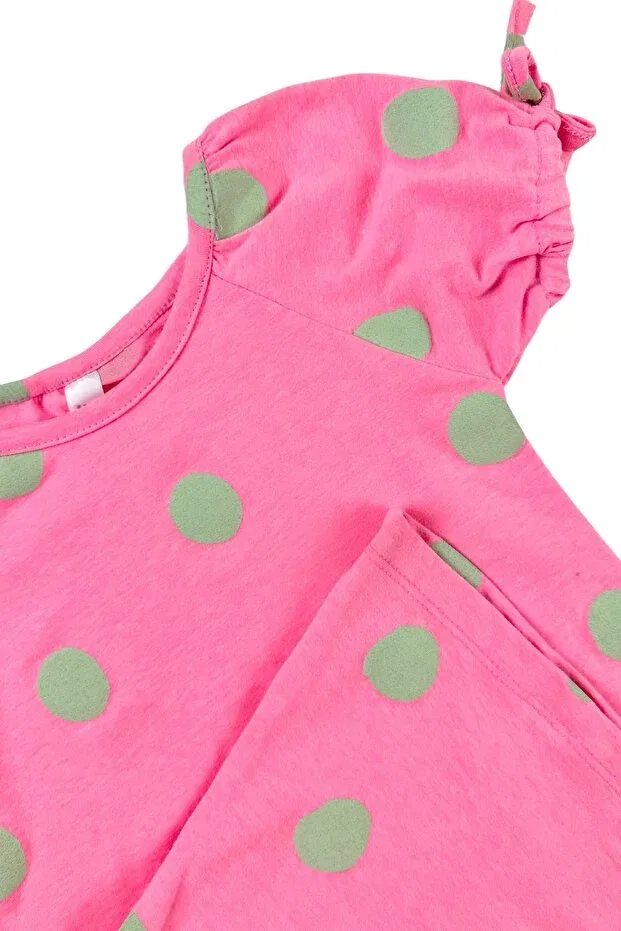 Детское платье для девочек с принтом Balloon Sleeve Pink Polka Dot Difa Kids, Pink — фото 3