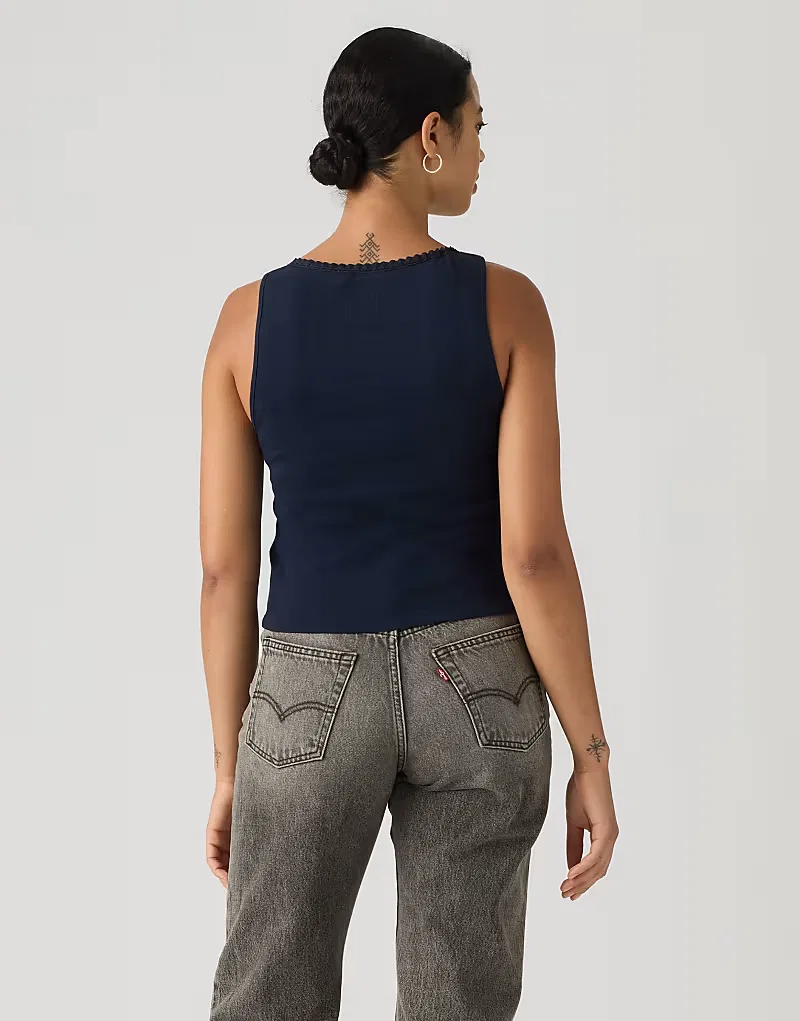 Майка Levi's Dry Goods с ажурным кружевом, застегивающаяся на пуговицы, с бантом, темно-синий — фото 2