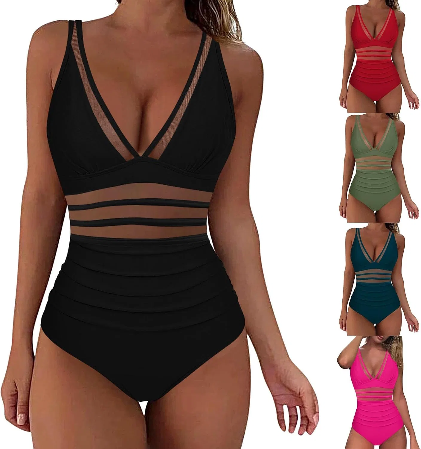 Женский закрытый купальник с эффектом утяжки Push Up Swim Suit, Black
