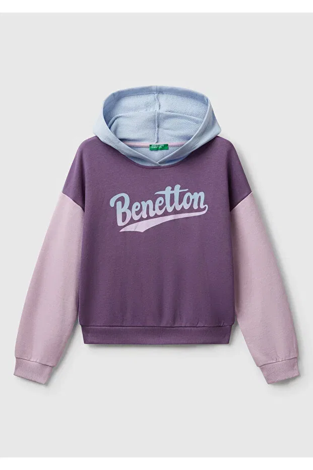 Детское худи для девочек с принтом United Colors Of Benetton, Purple-Blue