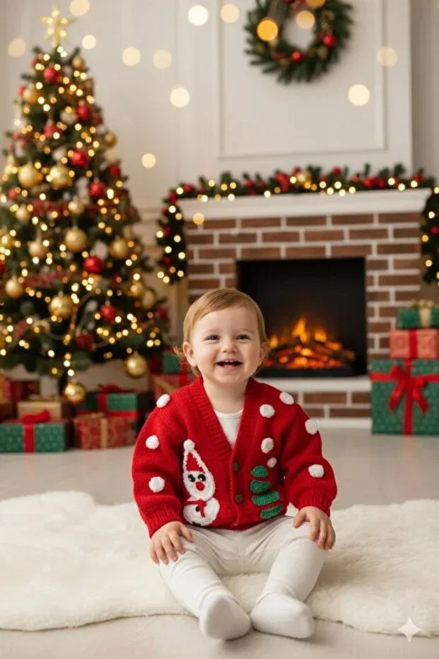 Детский кардиган для девочек вязаный New Year's Eve Glam El Örgüsü Cici Bebe, Red