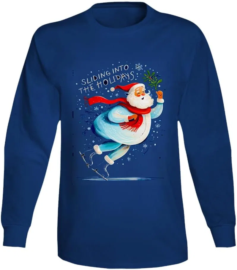 Мужская длинная футболка с рисунком Sliding Into The Holidays, Royal Blue