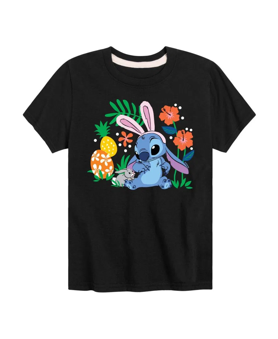 Футболка с коротким рукавом и принтом Lilo & Stitch Bunny Flowers Hybrid, Black