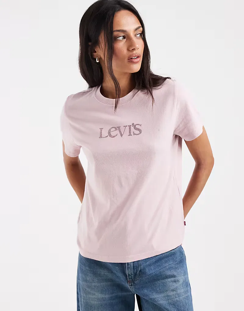 Футболка Levi's с логотипом и розовыми стразами — фото 2