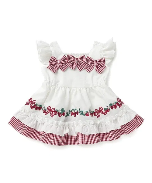 Детская туника с вышивкой клубники и лентой coeur a coeur, Off White — фото 2