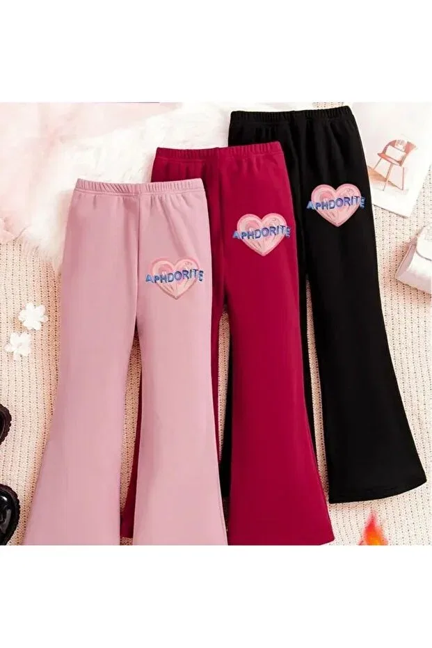 Детский комплект спортивных штанов для девочек с принтом клеш Aphdorite Vestir Bien, Pink Red Black