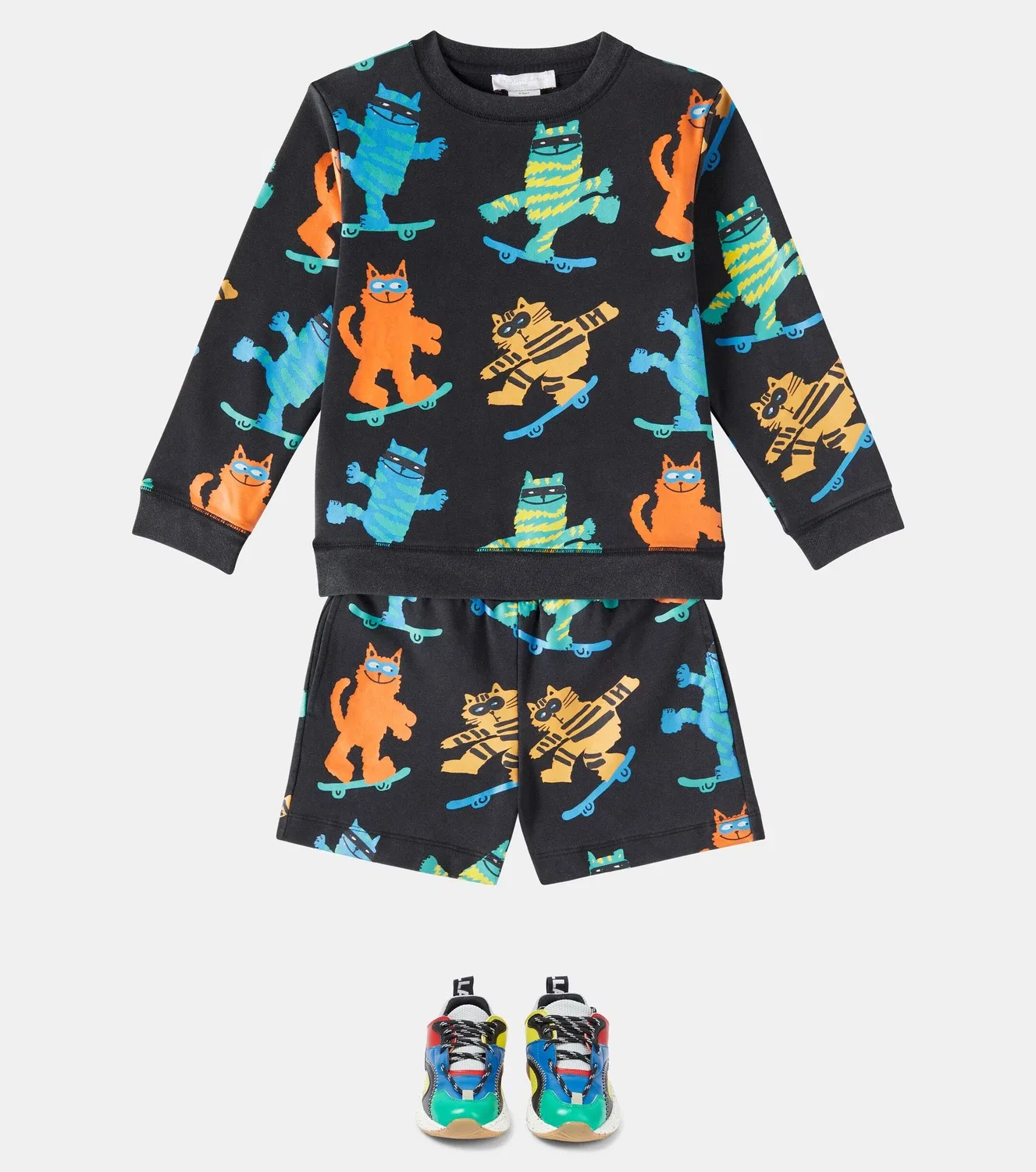Комплект из свитшота и шорт из флиса на основе хлопка Stella Mccartney Kids, черный — фото 2