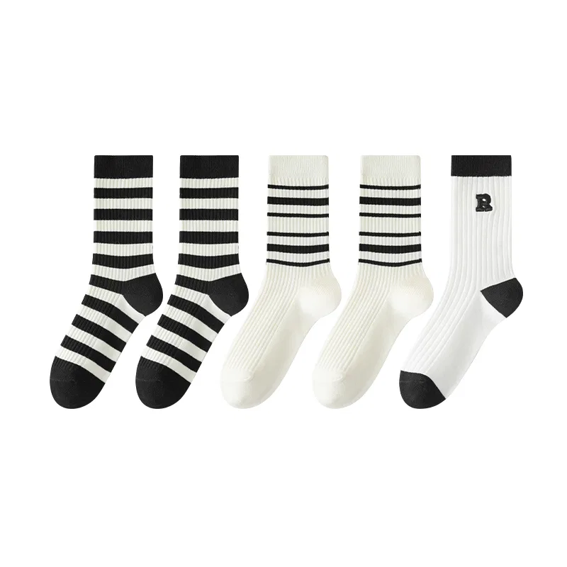 Детские носки-гольфы с принтом MINISO, 2 Wide Stripes+2 White Six Stripes+1 White R Letter