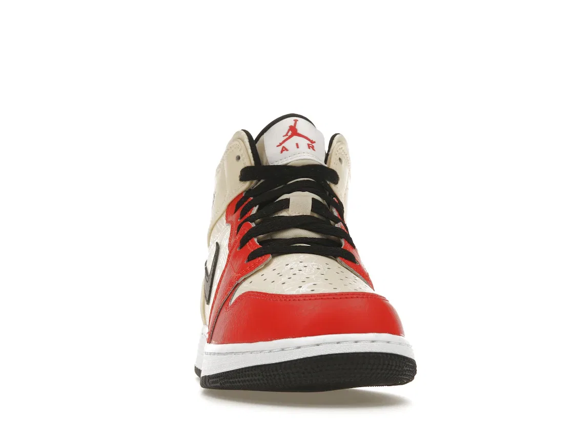 Детские кроссовки для мальчиков с высоким берцем Jordan 1 Mid SS '88 Dunk Contest (GS) Jordan, Muslin/Black/White/Chile Red — фото 2