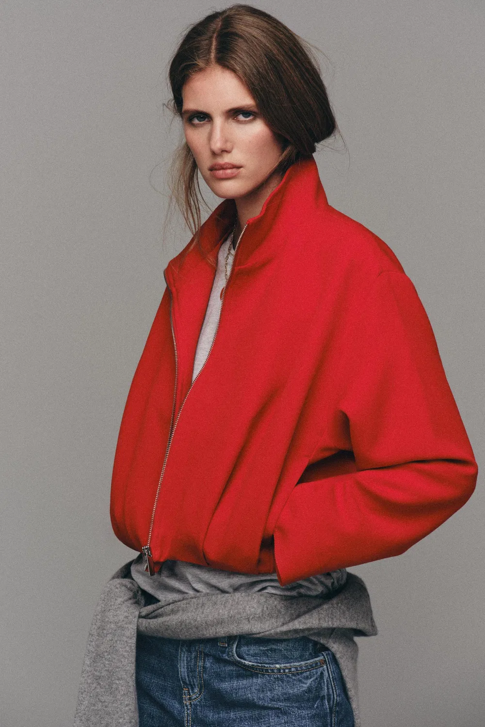 Бомбер с высоким воротником ZARA, Red — фото 2