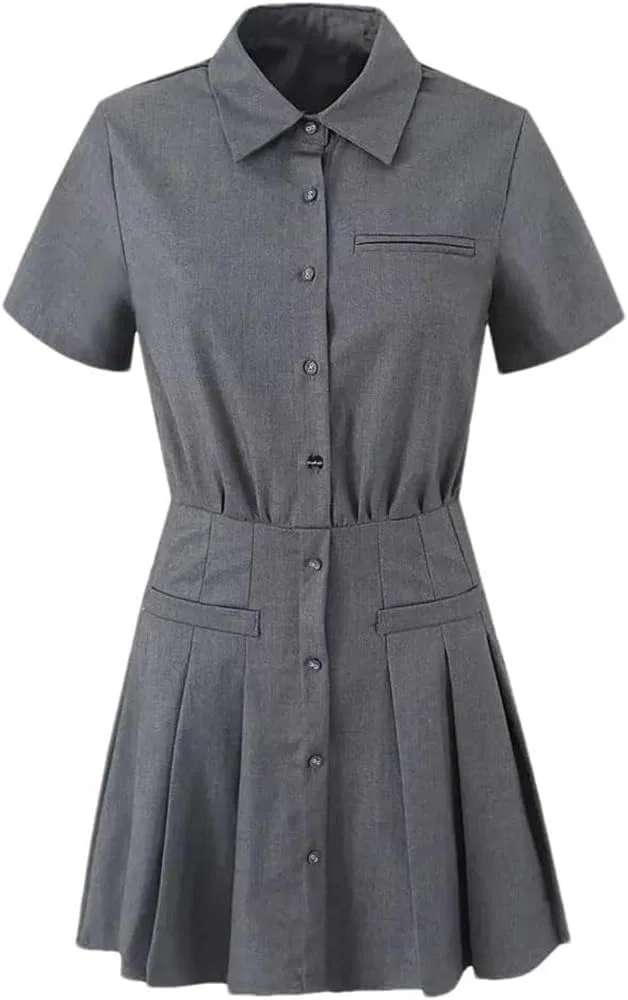 Женское платье А-силуэта с отложным воротником, Slim Fit, Gray — фото 4