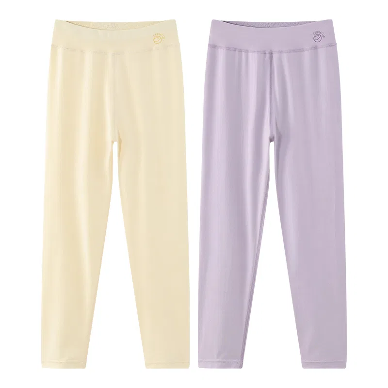 Детские пижамные штаны для девочек утепленные Red bean, Beige + Purple