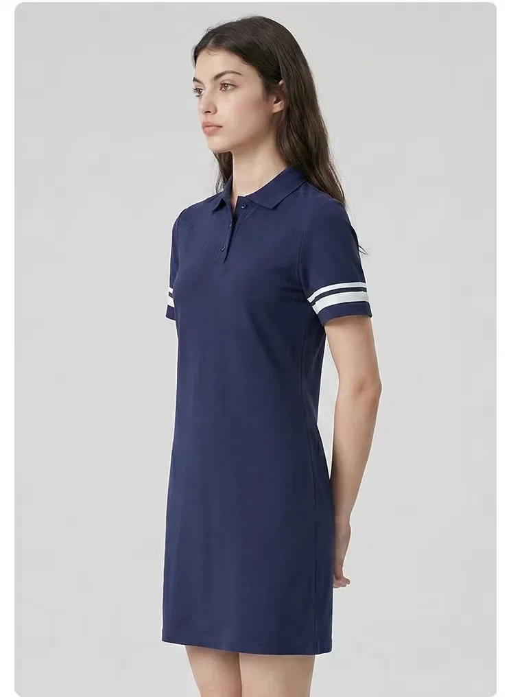 Платье-поло с полосатыми манжетами Zara, темно-синий — фото 3