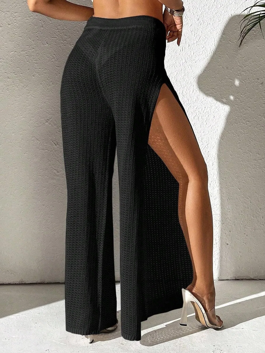 Женская пляжная накидка с боковым разрезом, Loose Fit, Black — фото 2
