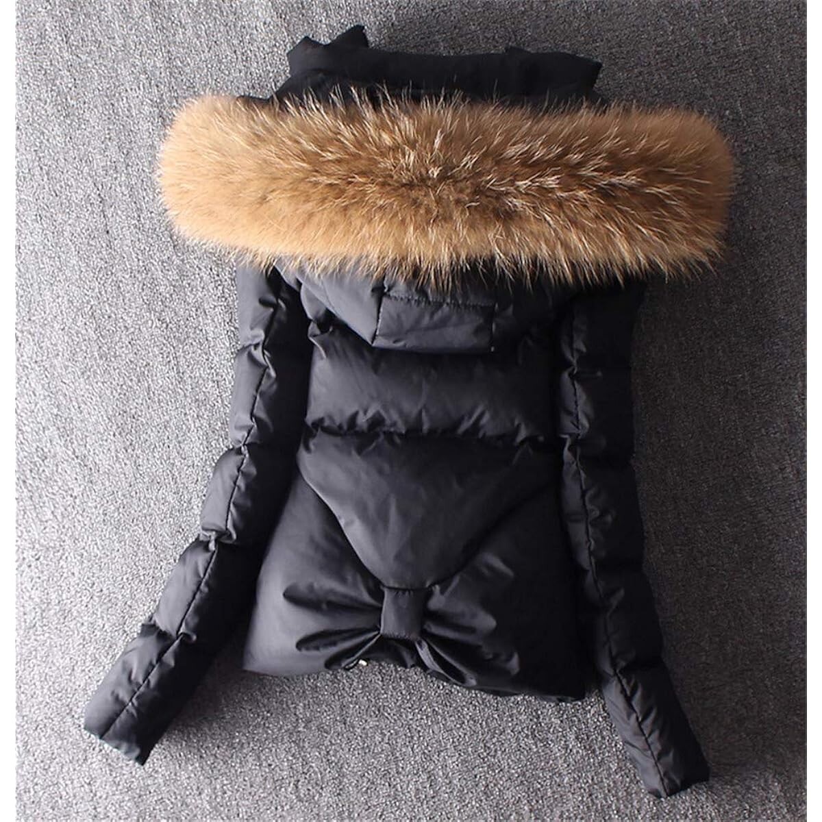 Пуховик Ace Shock With Fur Hood Warm Short Slim Fit Winter Women's, черный/бежевый — фото 3