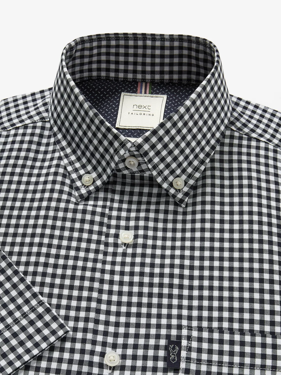 Рубашка Oxford Regular Fit, легкое глажение Next, темно-синий в белую клетку — фото 4