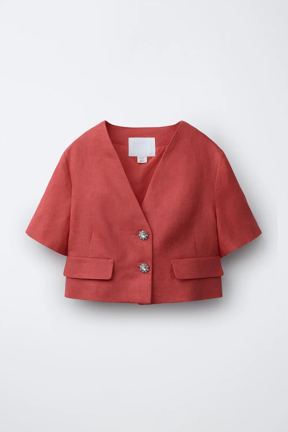 Блейзер из 100% льна с декоративными пуговицами ZARA, Coral Red