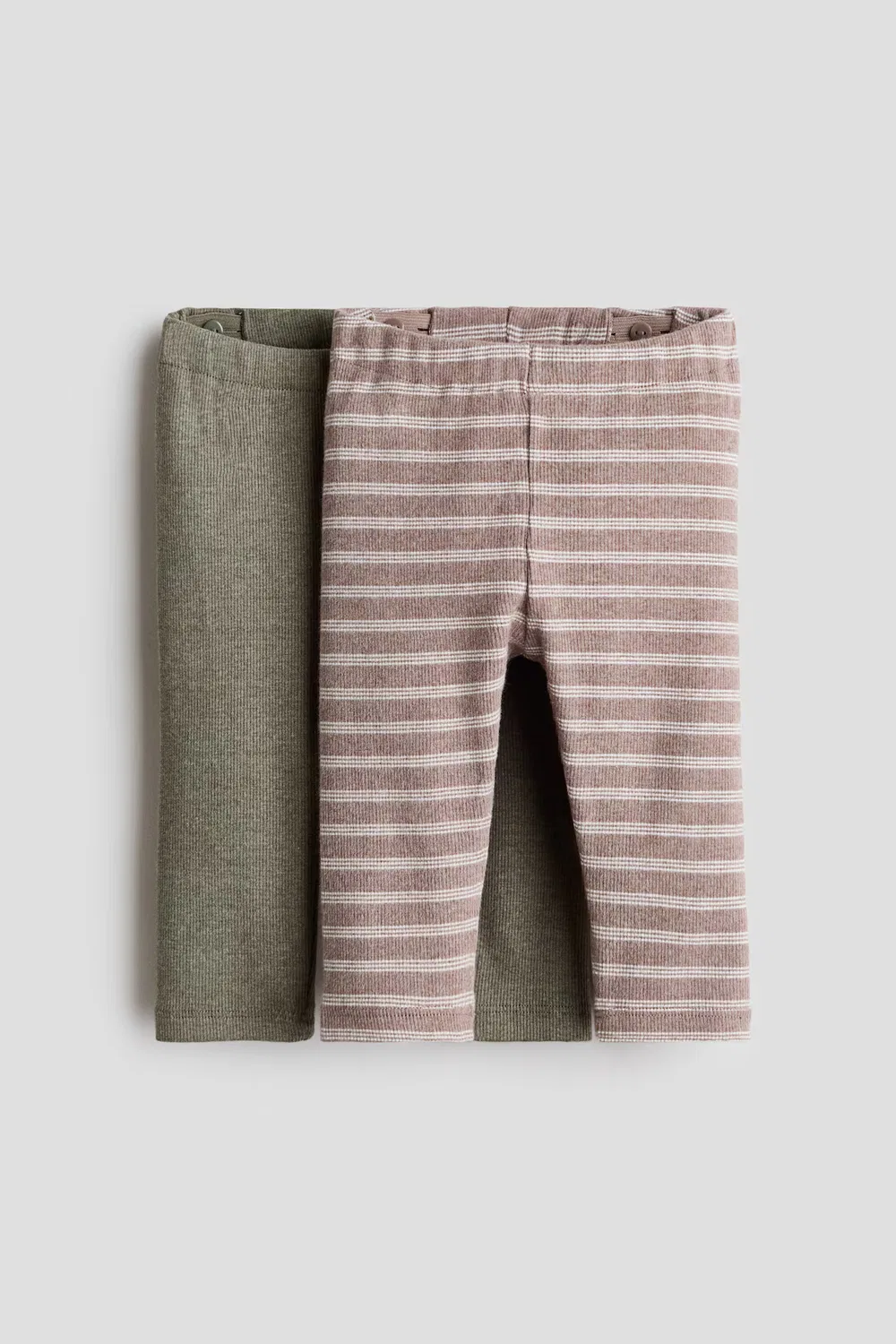 Комплект из 2 ребристых хлопковых леггинсов H&M, Khakigrün/Weiß Gestreift