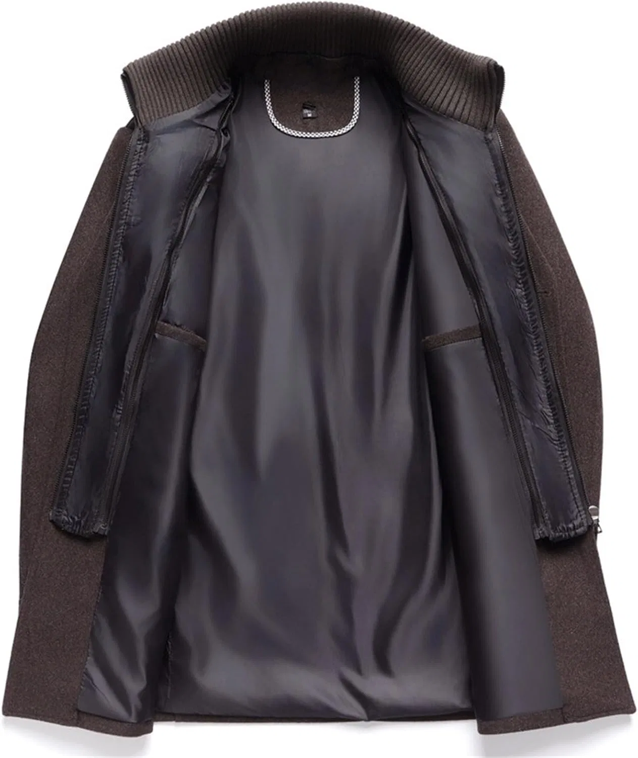 Мужское пальто-тренч средней длины с воротником-стойкой, модель Stand Collar, серый — фото 2
