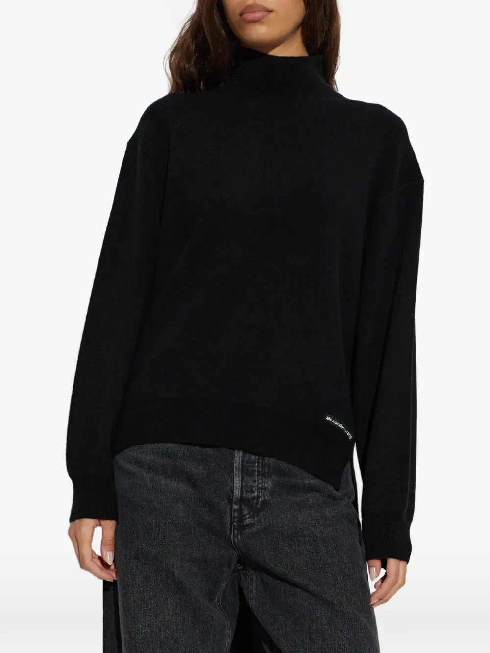 Асимметричный джемпер с логотипом Alexander Wang, черный — фото 3