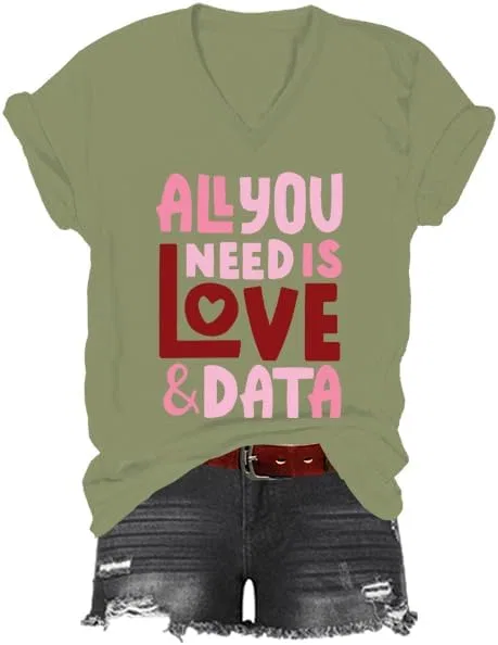 Футболка с принтом V-образным вырезом, All You Need is Love, Green