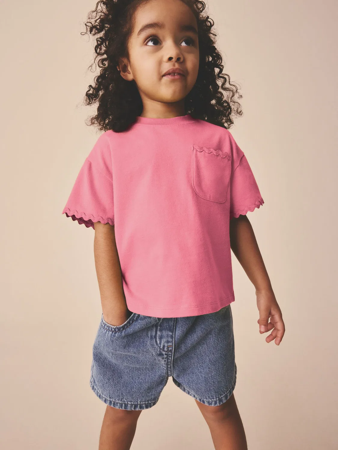 Футболка свободного кроя с отделкой рик-рак, Pink Short Sleeve Ric Rac Trim T-Shirt Next, розовый