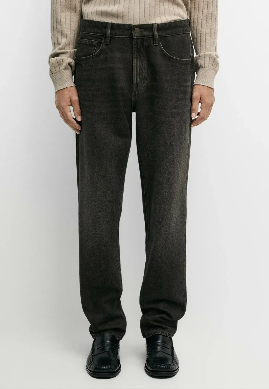 Джинсы зауженного кроя с эффектом потертости - джинсы прямого кроя Massimo Dutti, Grey
