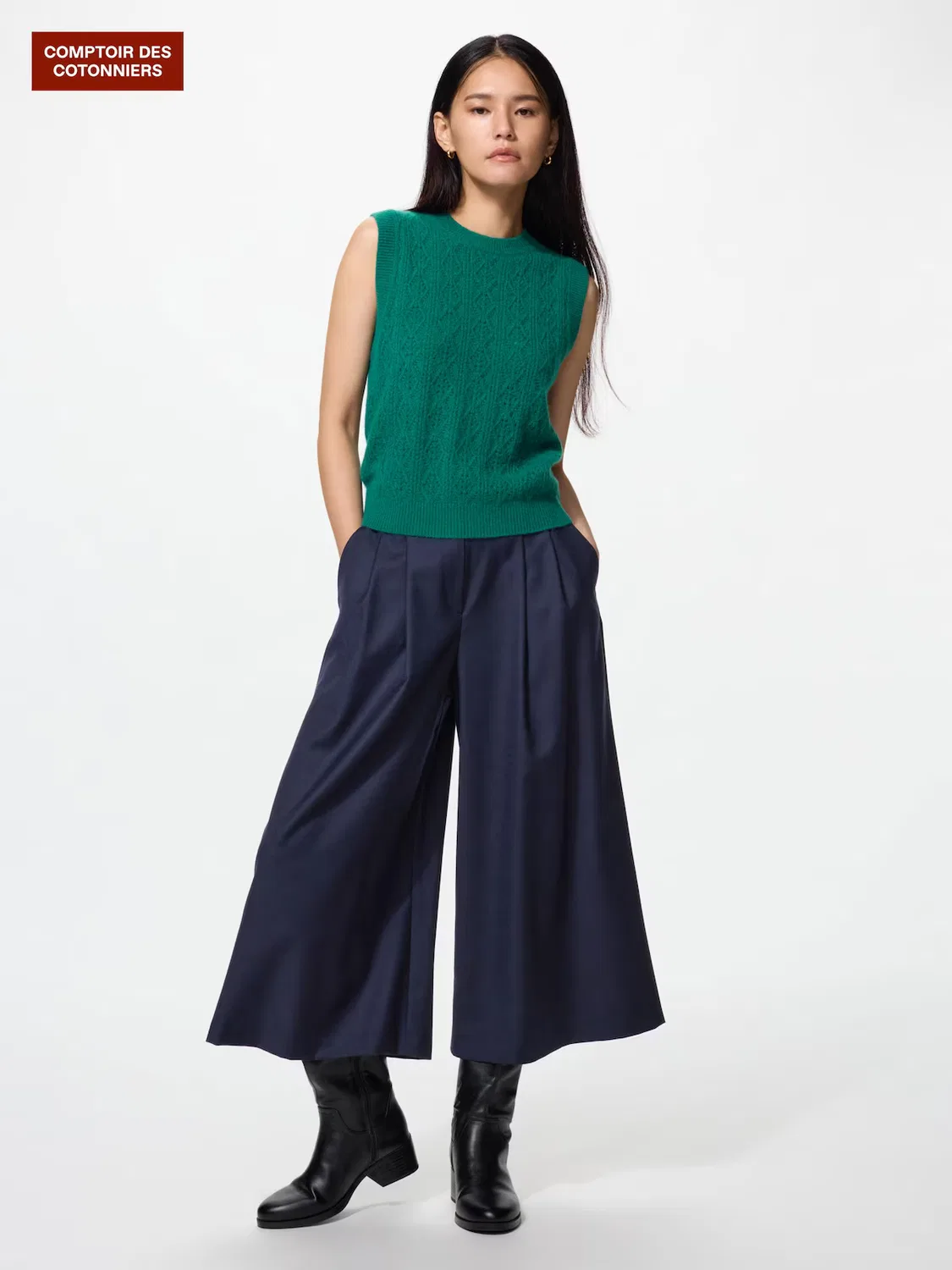 Кюлоты Uniqlo, трикотажные, темно-синий