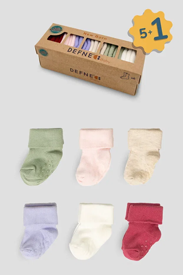 Детские носки для девочек хлопковые 6 пар 5+1 Double Boxed Girl Newborn And Baby Socks Defne Baby, Mixed