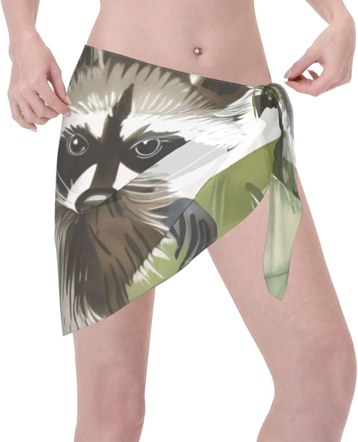 Женская пляжная накидка-парео с принтом Pineapple Racoon, Green/Navy — фото 3