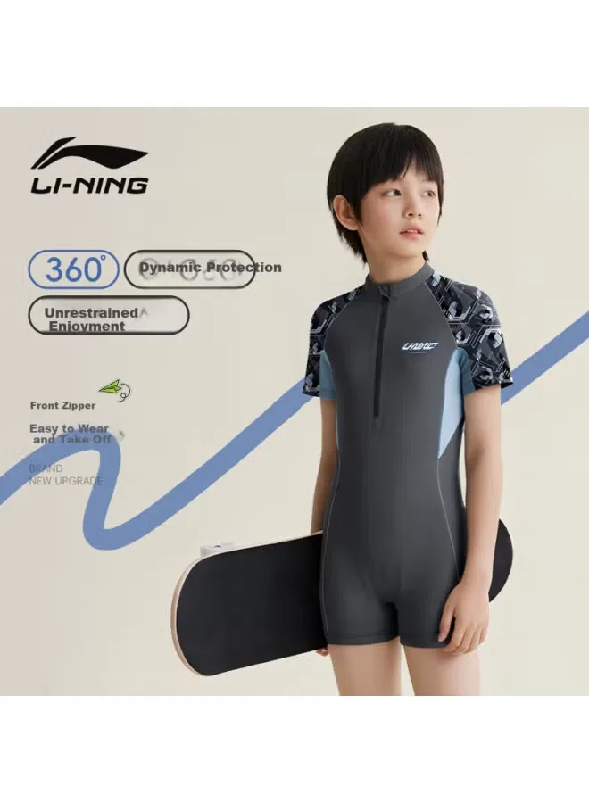 Купальный костюм спортивный с коротким рукавом Li-Ning, серо-синий
