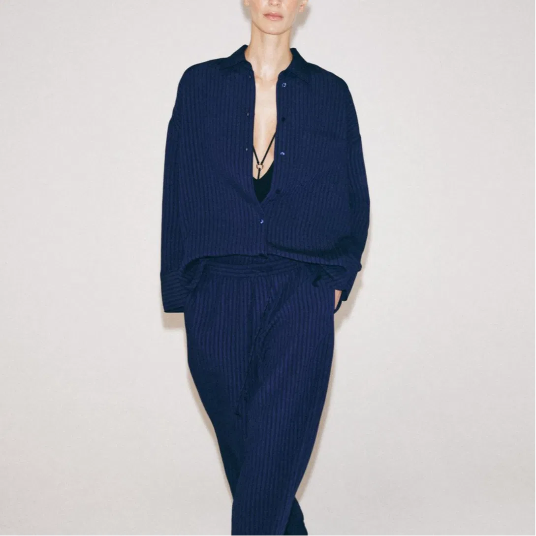 Женская рубашка с лацканами ZW Shirts Sea Blue ZARA, Sea Blue — фото 4
