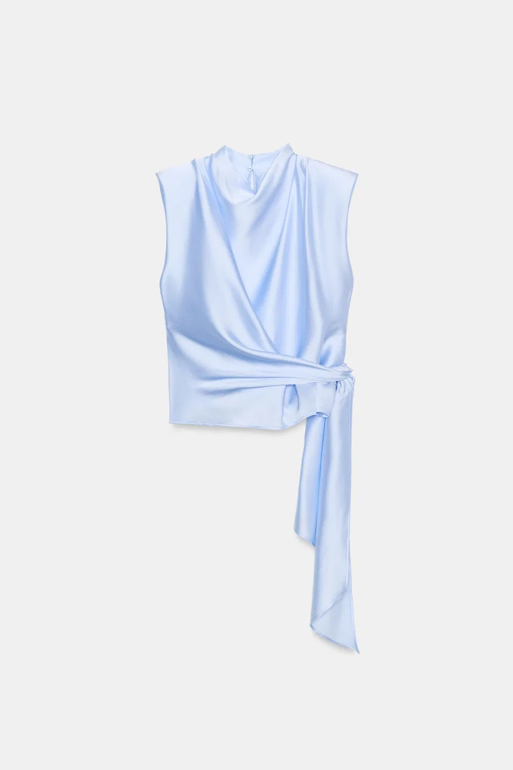 Атласная блузка с подплечниками и узлом ZARA, Light blue — фото 4