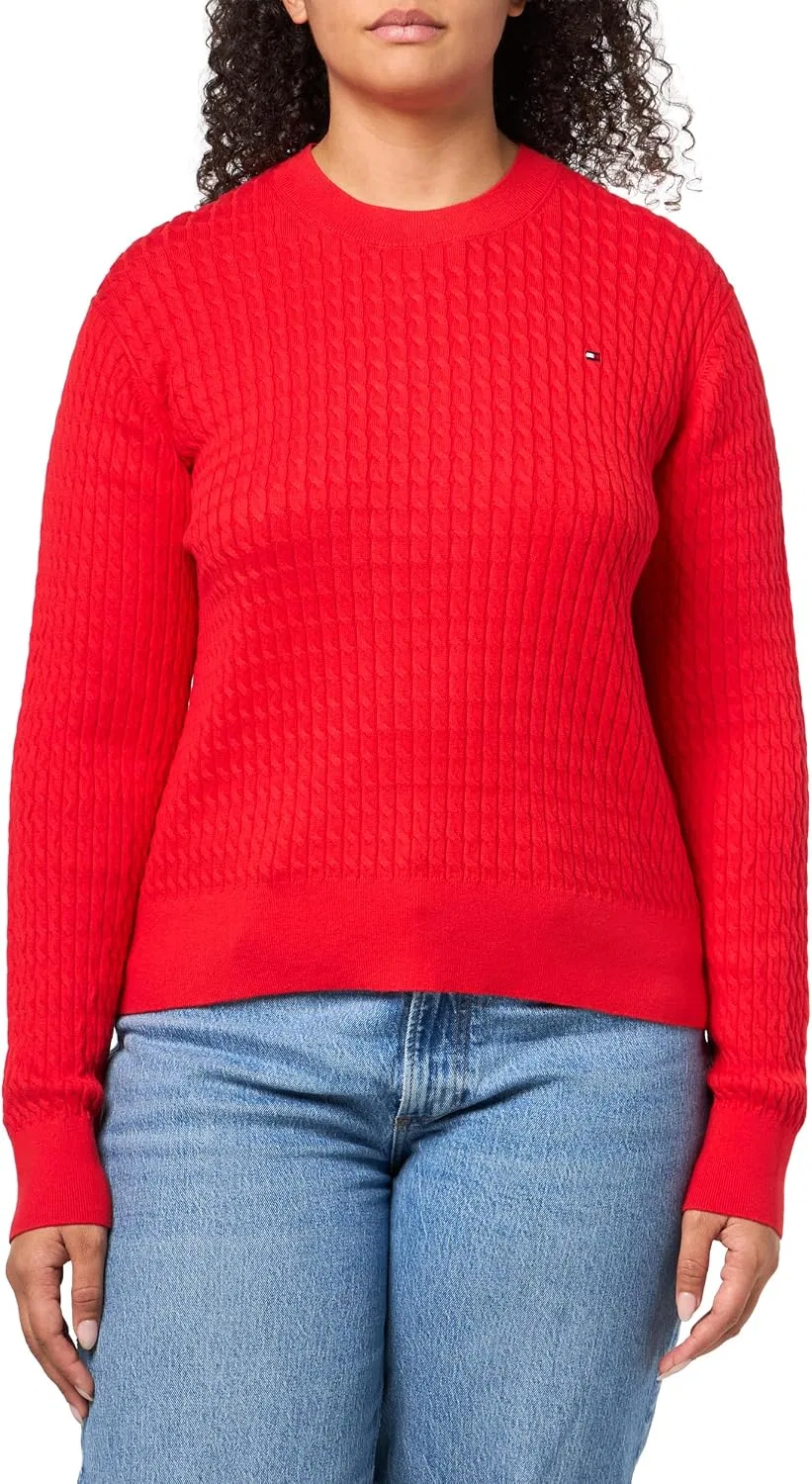 Женский джемпер с кабельным узором Fine Gauge Cable Knit, Tommy Hilfiger, Fireworks — фото 3