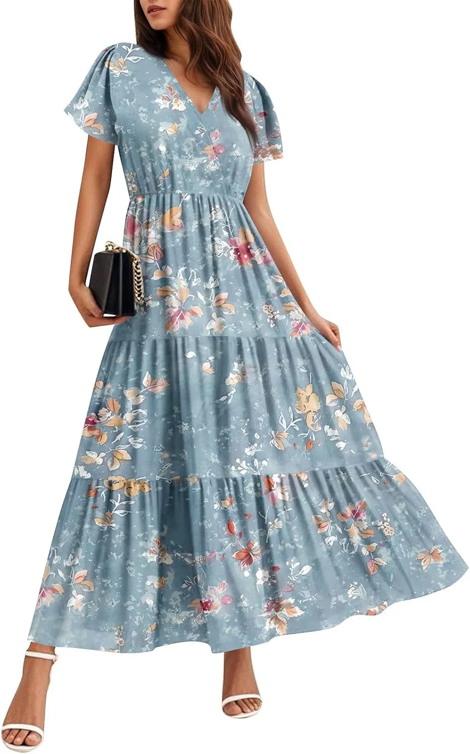 Женское длинное платье с воланами Graduation Dresses for Women Bell Short Sleeve, Light Blue