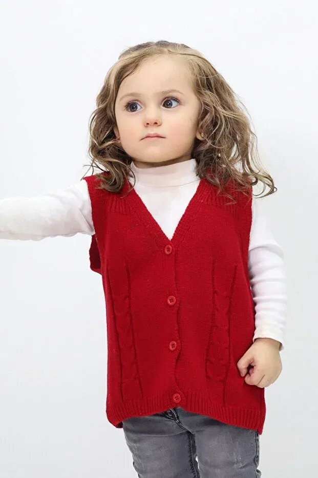 Детский кардиган с V-образным вырезом без рукавов Cloudy Kids, Red — фото 3