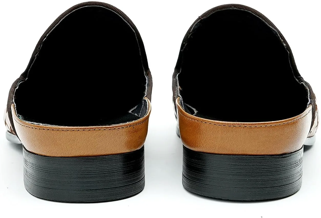 

Мужские мюли Santimon сандалии формальные лоферы из кожи, деловые повседневные плетеные тапочки с открытой спиной, уличная обувь с легким надеванием для мужчин, коричневый